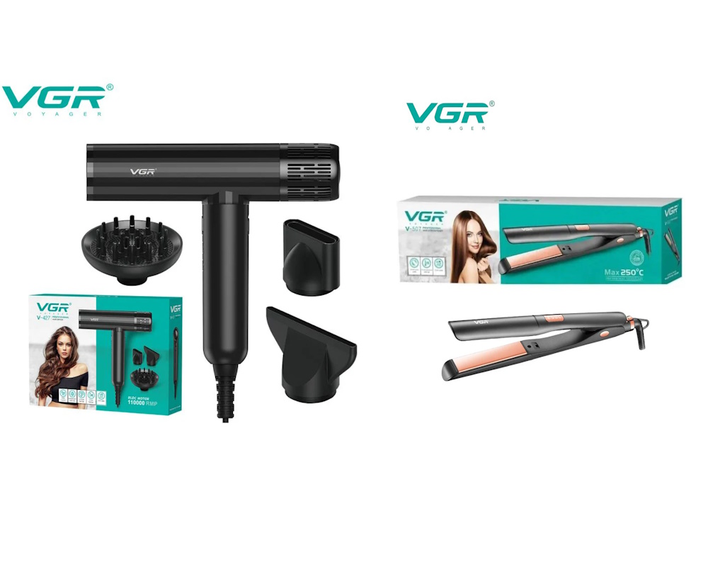 VGR set 2u1 Sušilo za kosu i pegla za kosu